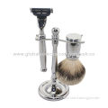 Men use silvertip badger hair shaving brush set with silver handleNew